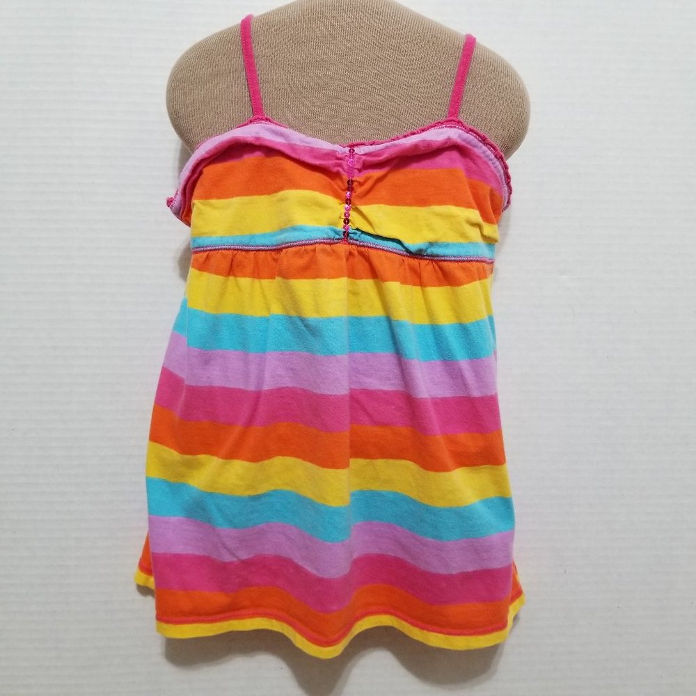 Faded Glory top Medium 7/8 rainbow striped sleeveless empire waist sequined